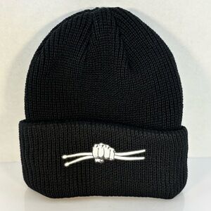 Black Knit Beanie with White Fist & DrumSticks Logo